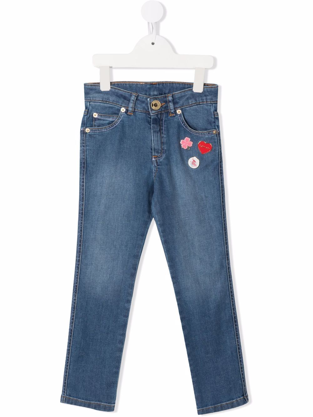 Lanvin Enfant 徽章细节牛仔裤 - 蓝色