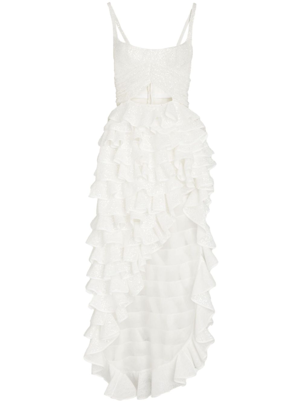 Giambattista Valli 不对称荷叶边连衣裙 - 白色