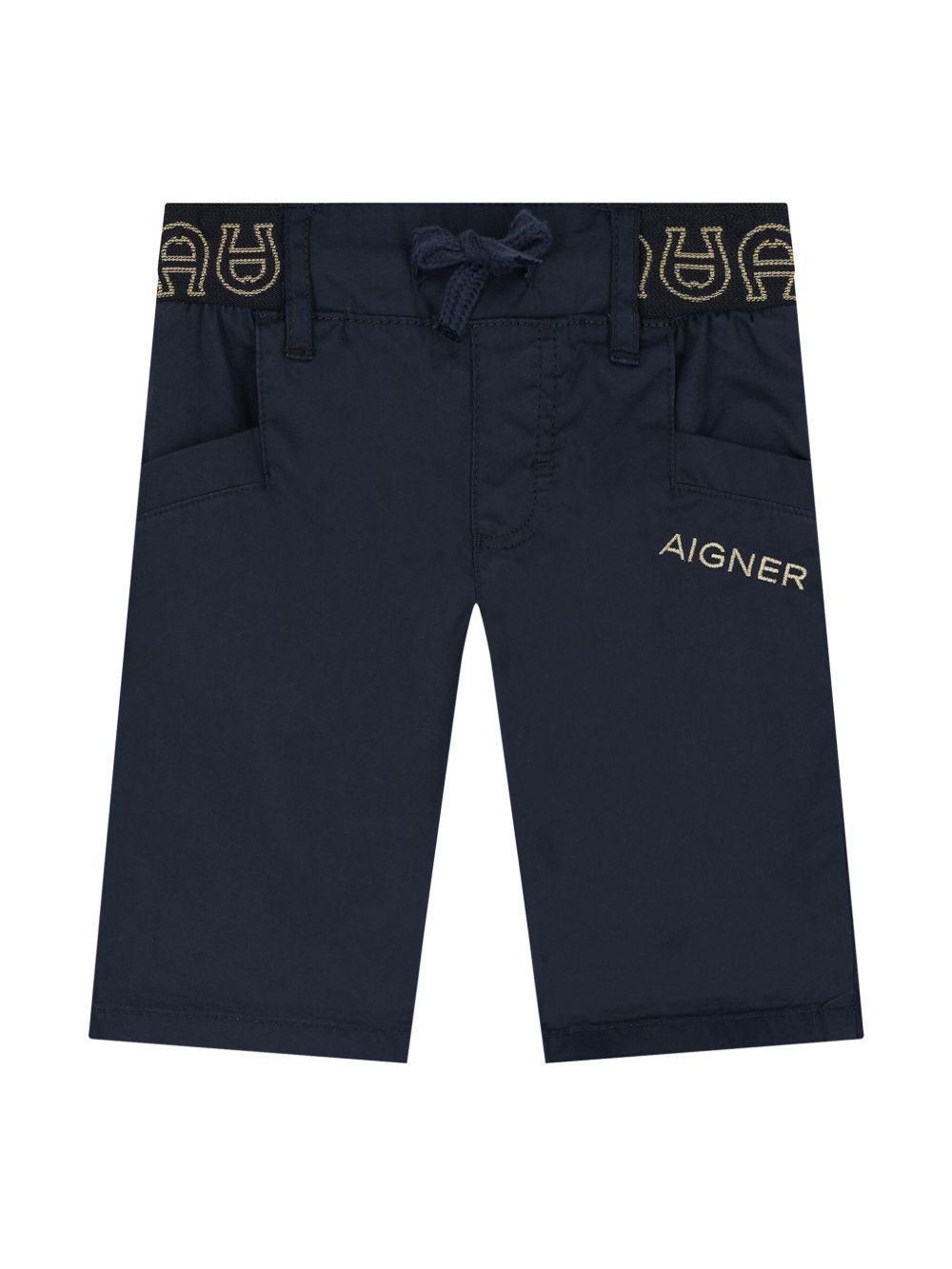Aigner Kids logo腰边短裤 - 蓝色