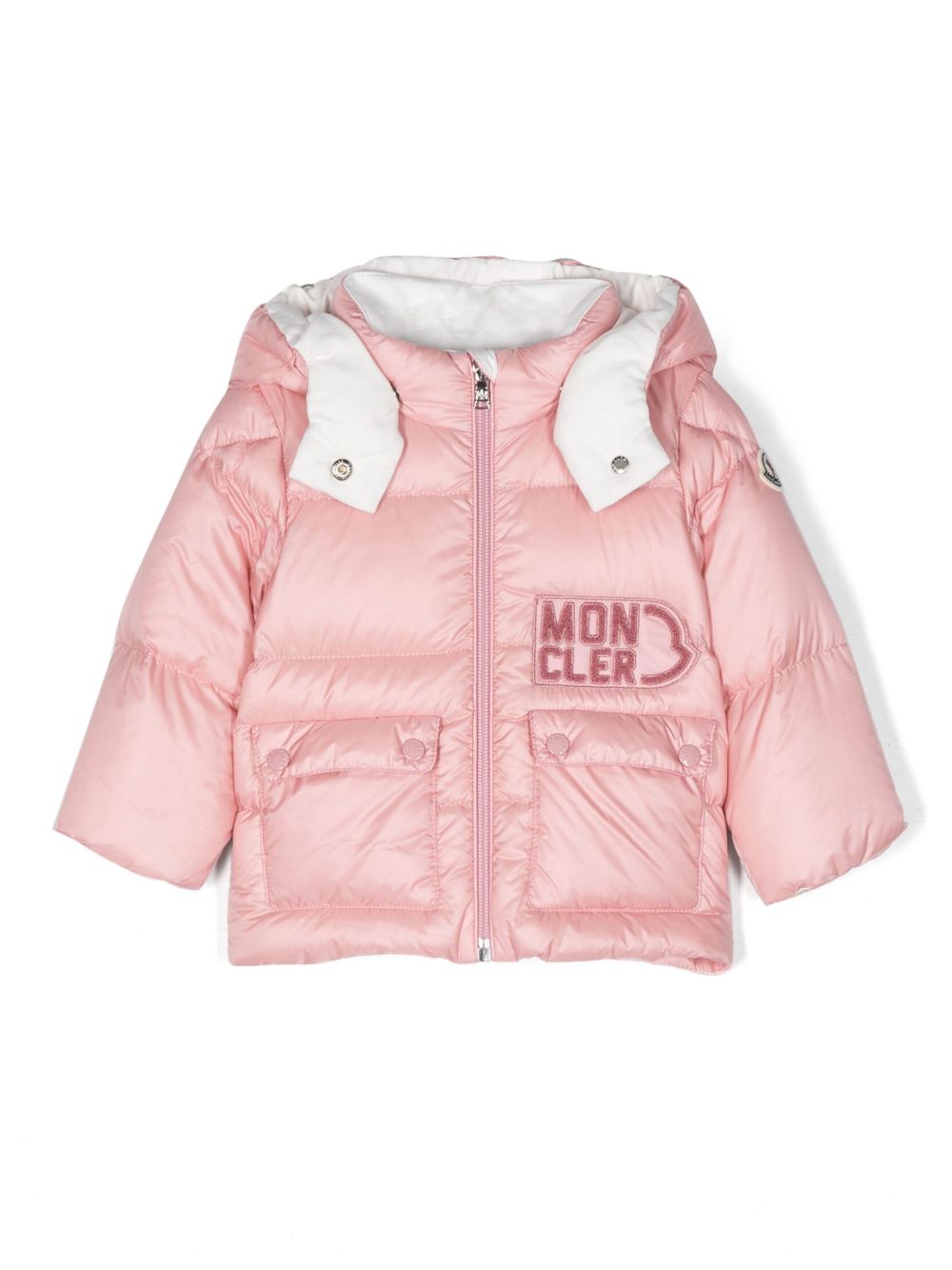 Moncler Enfant Abbaye logo刺绣羽绒夹克 - 粉色