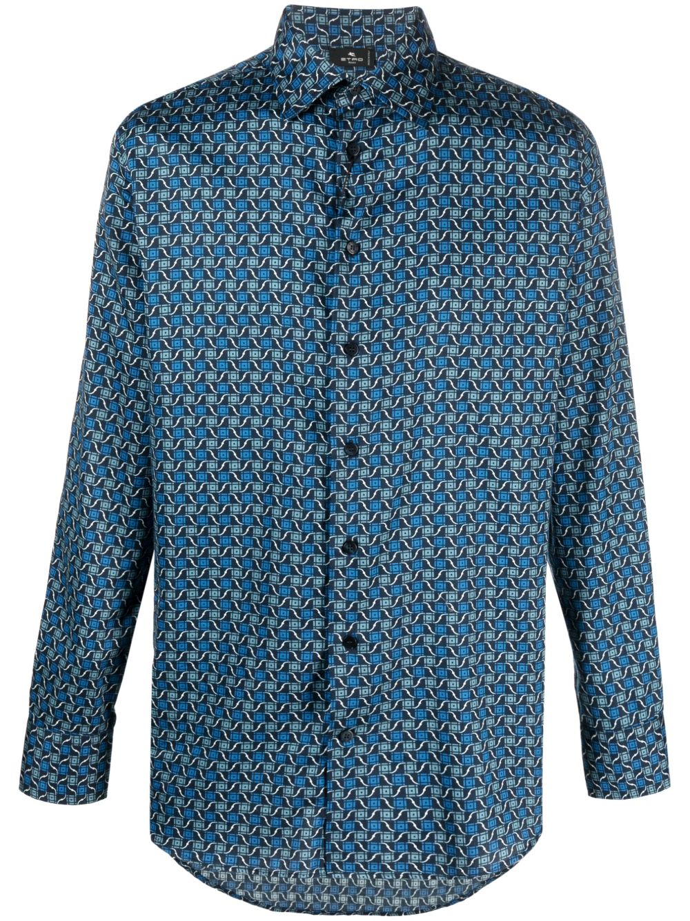 ETRO 几何图案长袖衬衫 - 蓝色