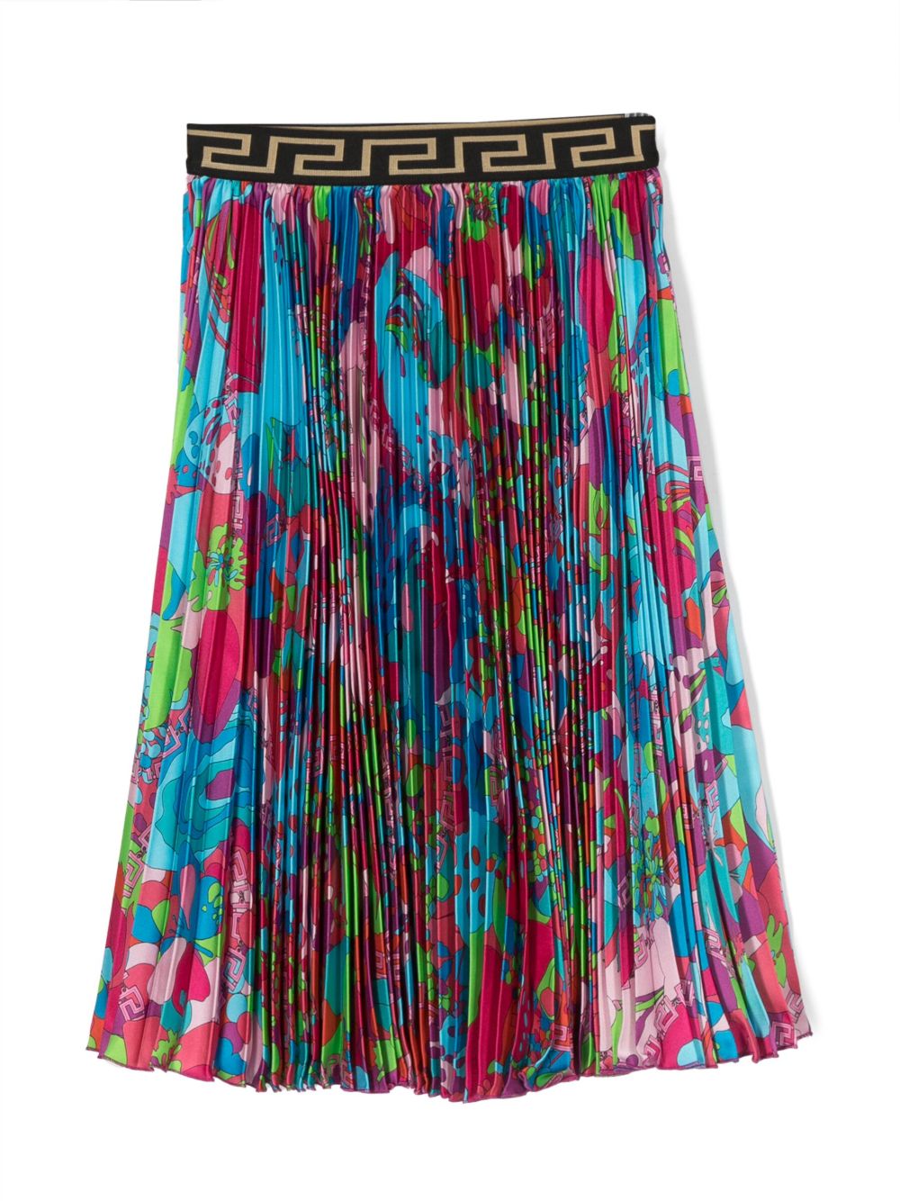 Versace Kids 花卉印花百褶半身裙 - 蓝色