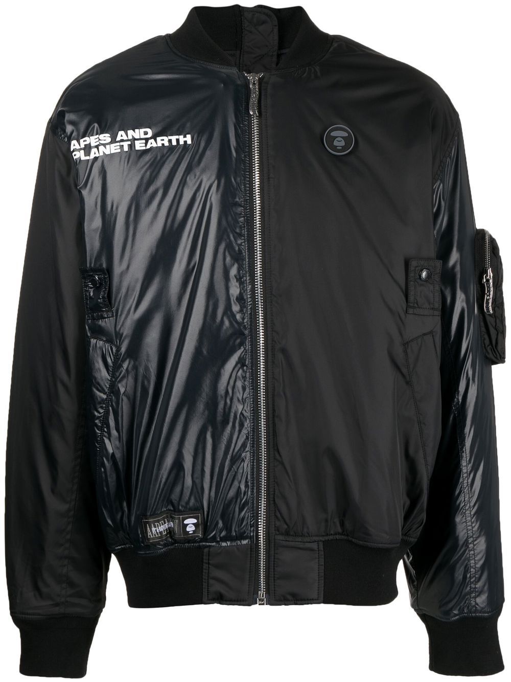 AAPE BY *A BATHING APE® 拼接拉链飞行员夹克 - 黑色
