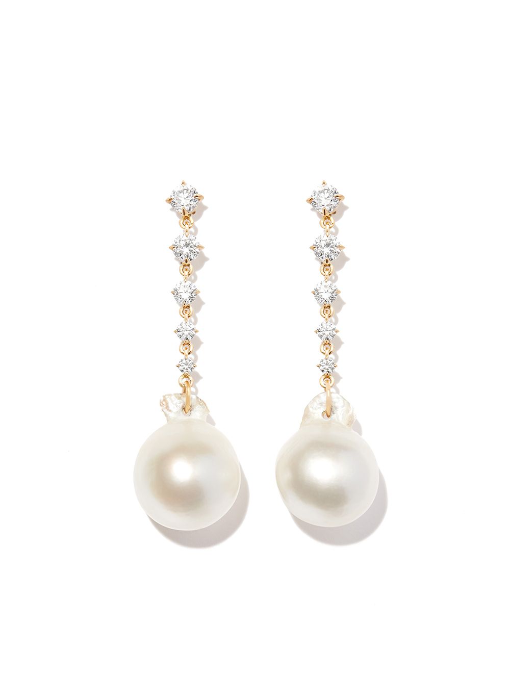 Lizzie Mandler Fine Jewelry 18K黄金 Éclat 珍珠钻石耳环 - 金色