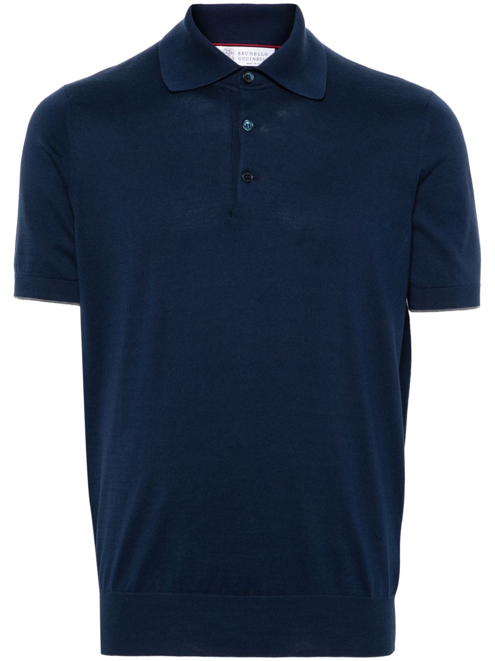 Brunello Cucinelli 对比边饰棉polo衫 - 蓝色