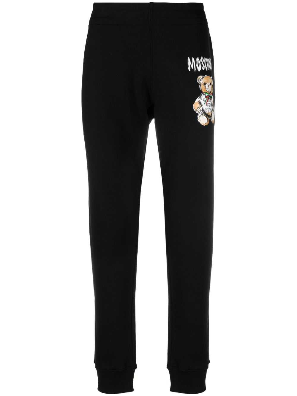 Moschino 泰迪熊印花锥形运动裤 - 黑色