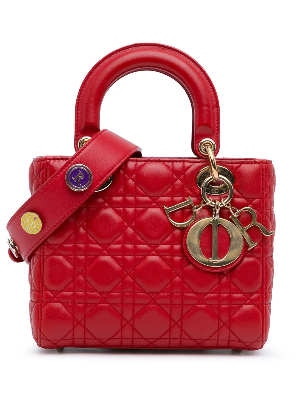 Christian Dior Pre-Owned Cannage Lucky Badges My Lady Dior 小号小羊皮斜挎包（2017年典藏款） - 红色