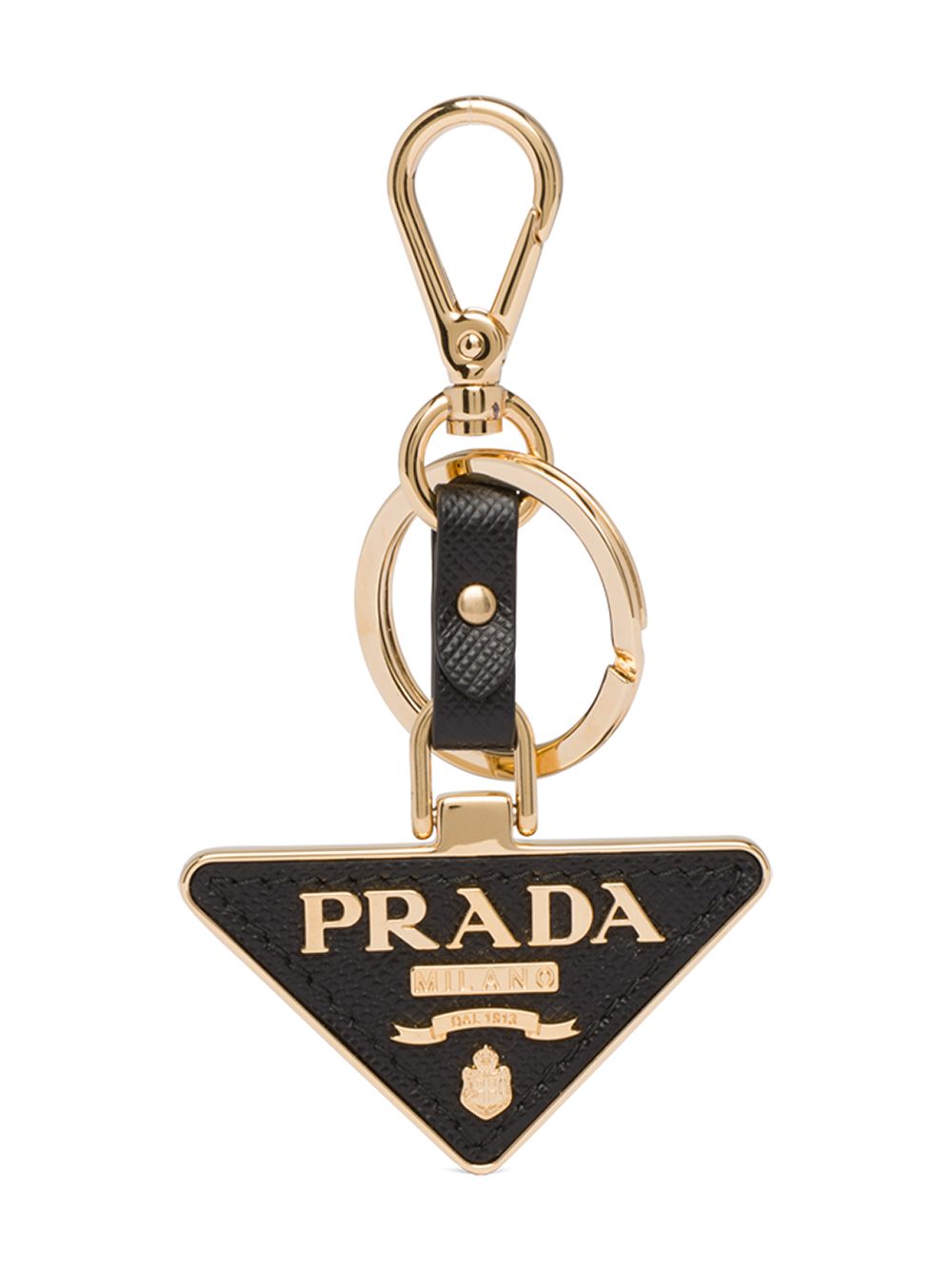 Prada 三角形logo皮质钥匙扣 - 黑色