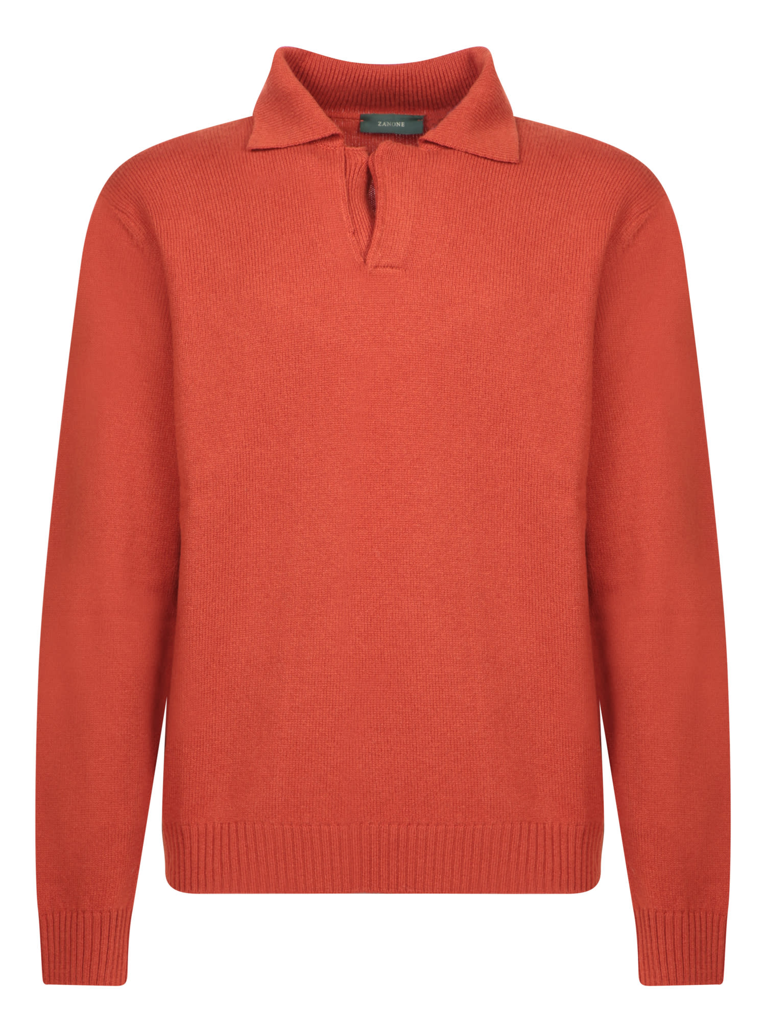 Zanone Slim Fit Long Sleeve Orange Polo Shirt