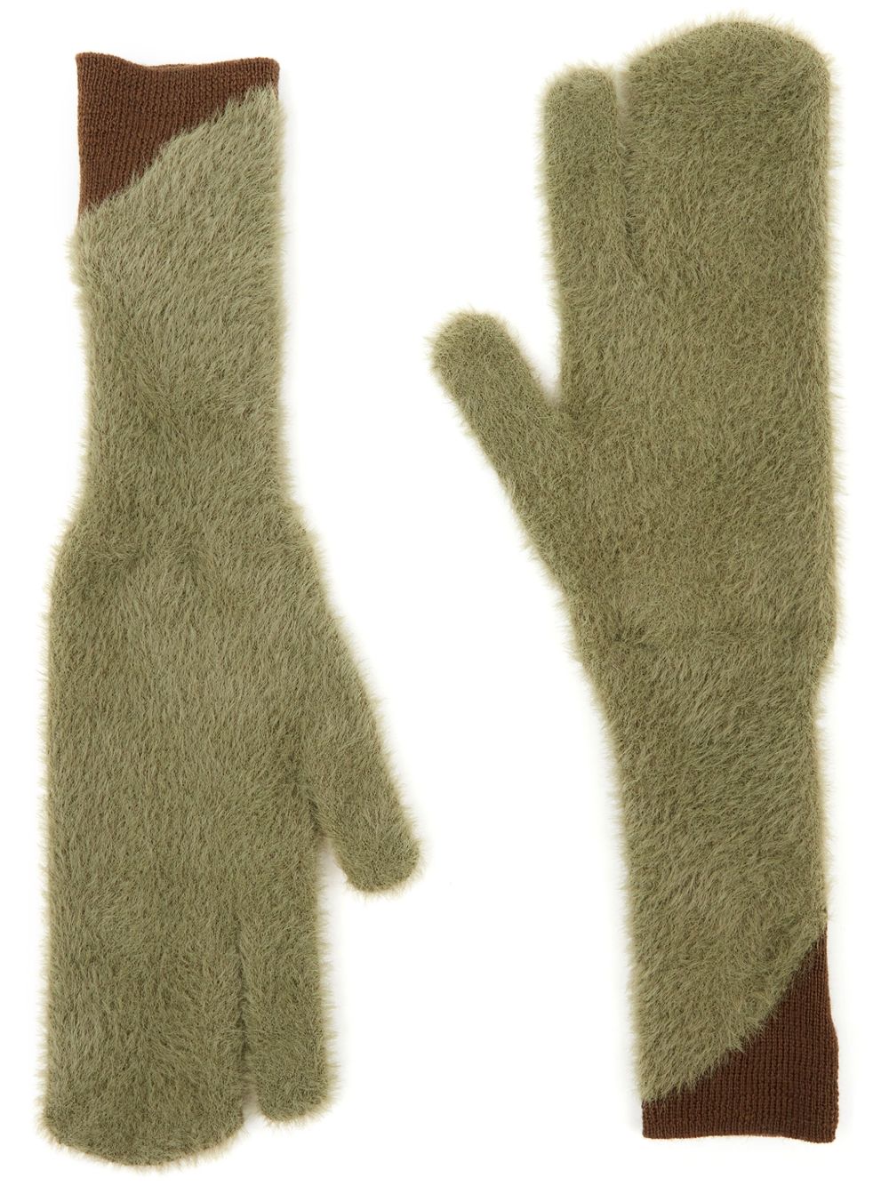 MM6 Maison Margiela 双色人造皮草手套 - 绿色