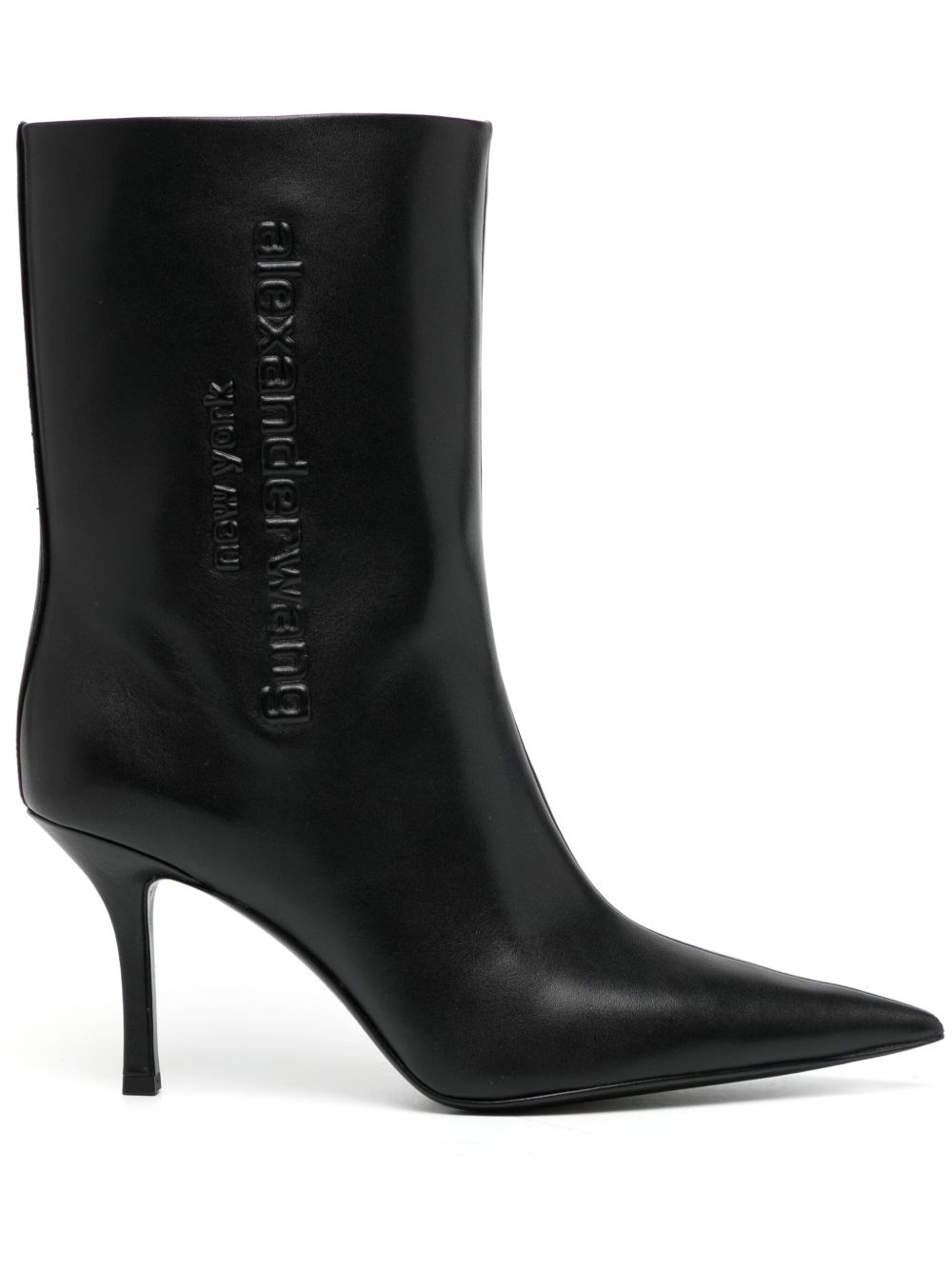 Alexander Wang logo压纹高跟皮质短靴 - 黑色