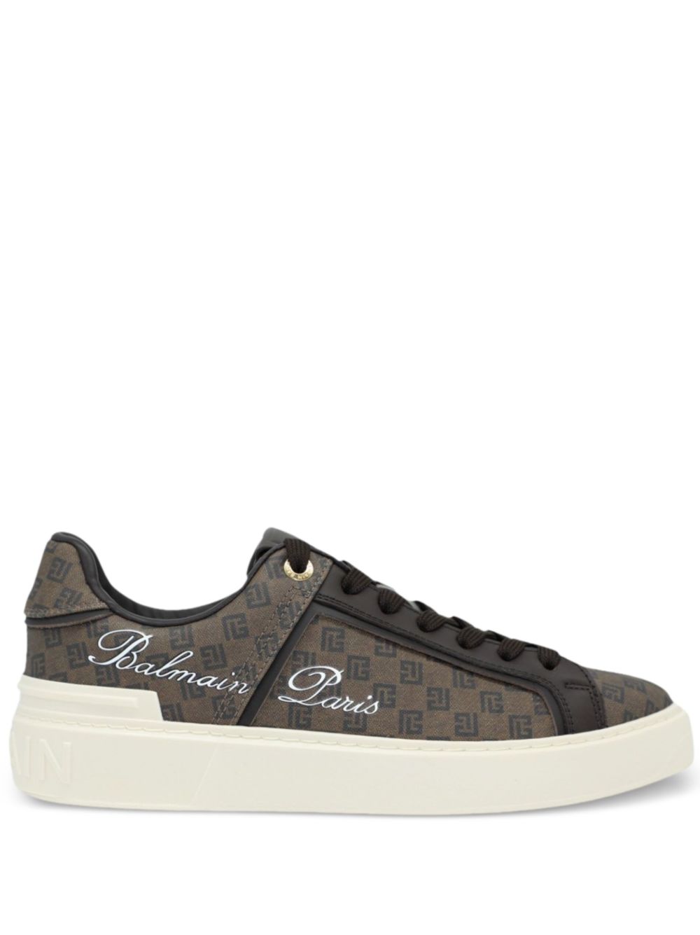 Balmain B-Court 经典logo皮质运动鞋 - 褐色
