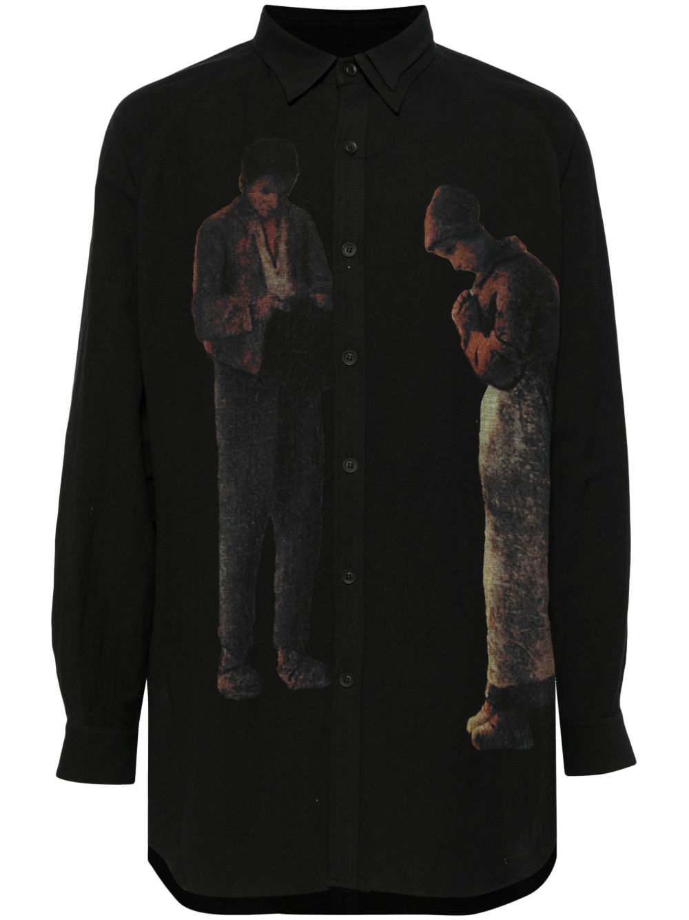 Yohji Yamamoto 艺术印花拼接衬衫 - 黑色