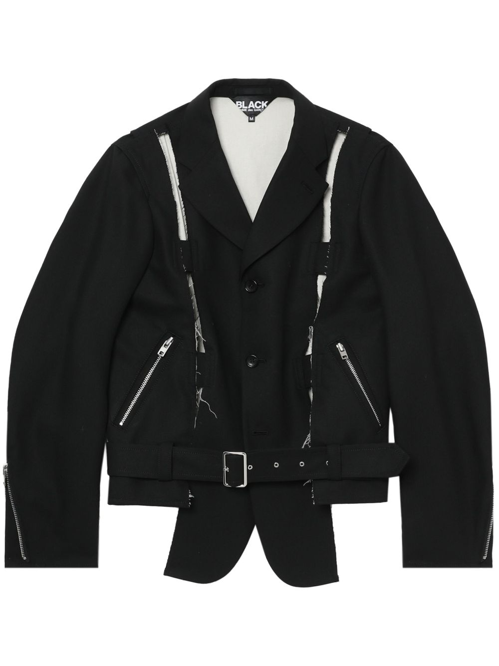 Black Comme Des Garçons 镂空细节机车夹克 - 黑色