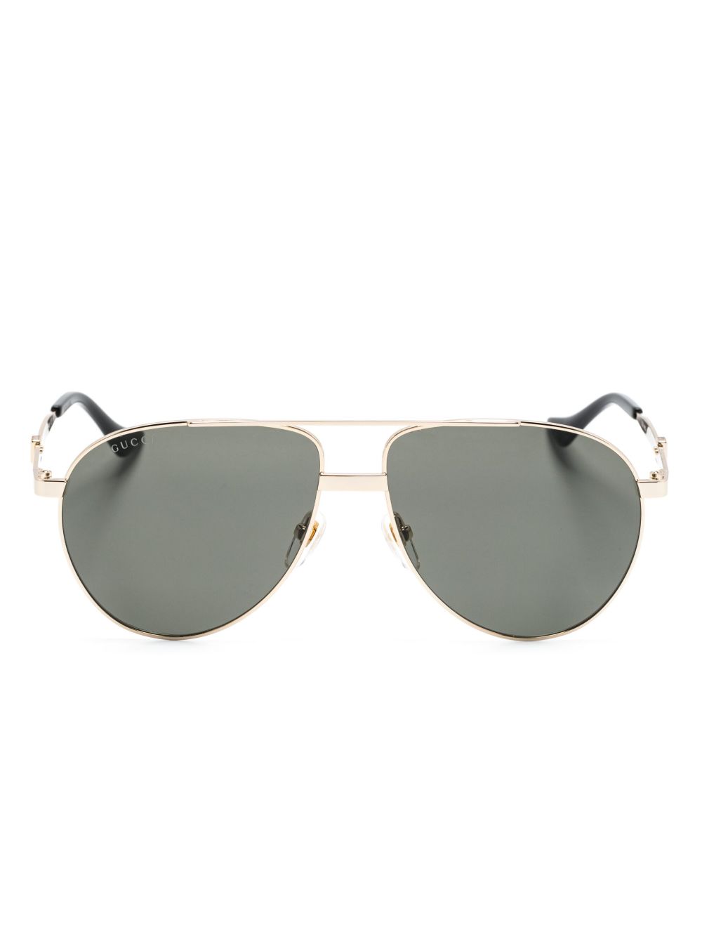 Gucci Eyewear 珐琅条纹织带飞行员镜框太阳眼镜 - 金色