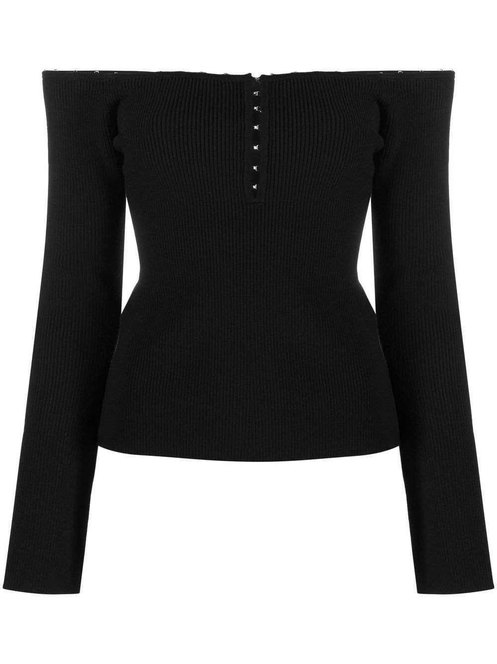 Helmut Lang Off-the-Shoulder 罗纹针织上衣 - 黑色