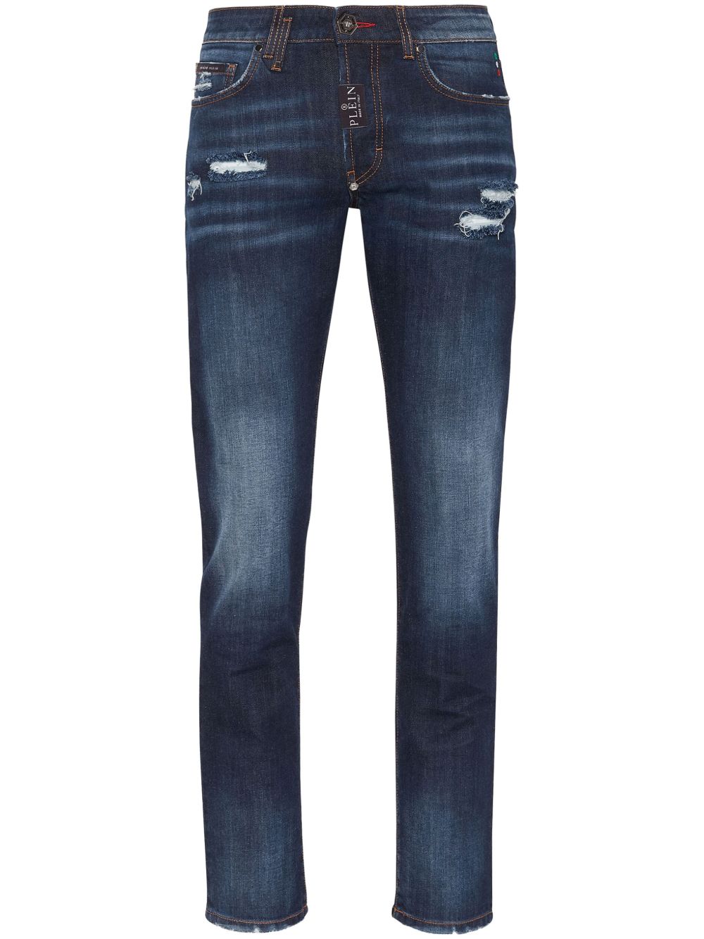 Philipp Plein 仿旧效果紧身牛仔裤 - 蓝色