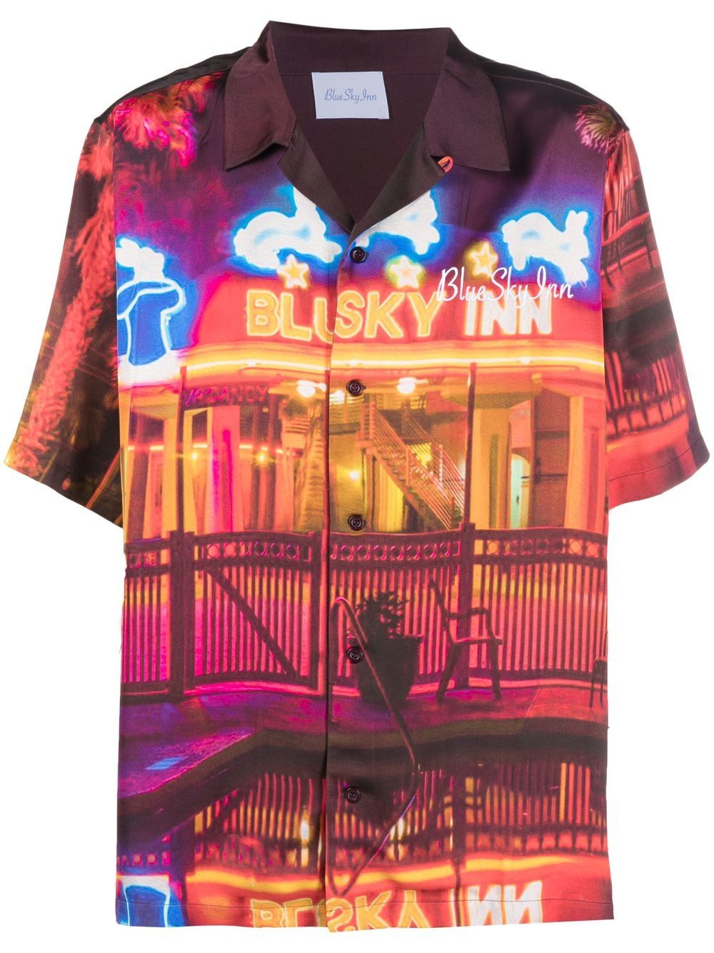 BLUE SKY INN 图案印花缎面衬衫 - 紫色