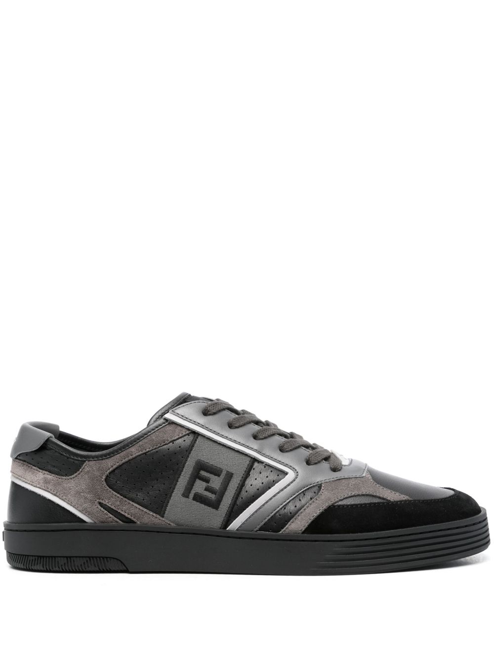 FENDI FF 刺绣系带运动鞋 - 黑色