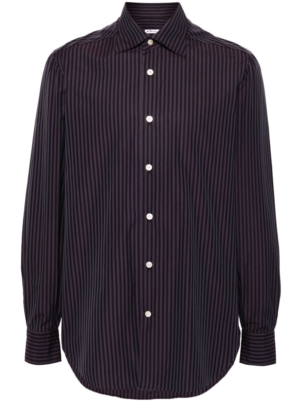 Kiton 条纹棉衬衫 - 黑色