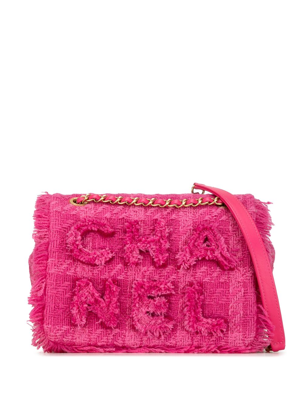 CHANEL Pre-Owned Wool Tweed Giant Logo Flap 单肩包（2019年典藏款） - 粉色