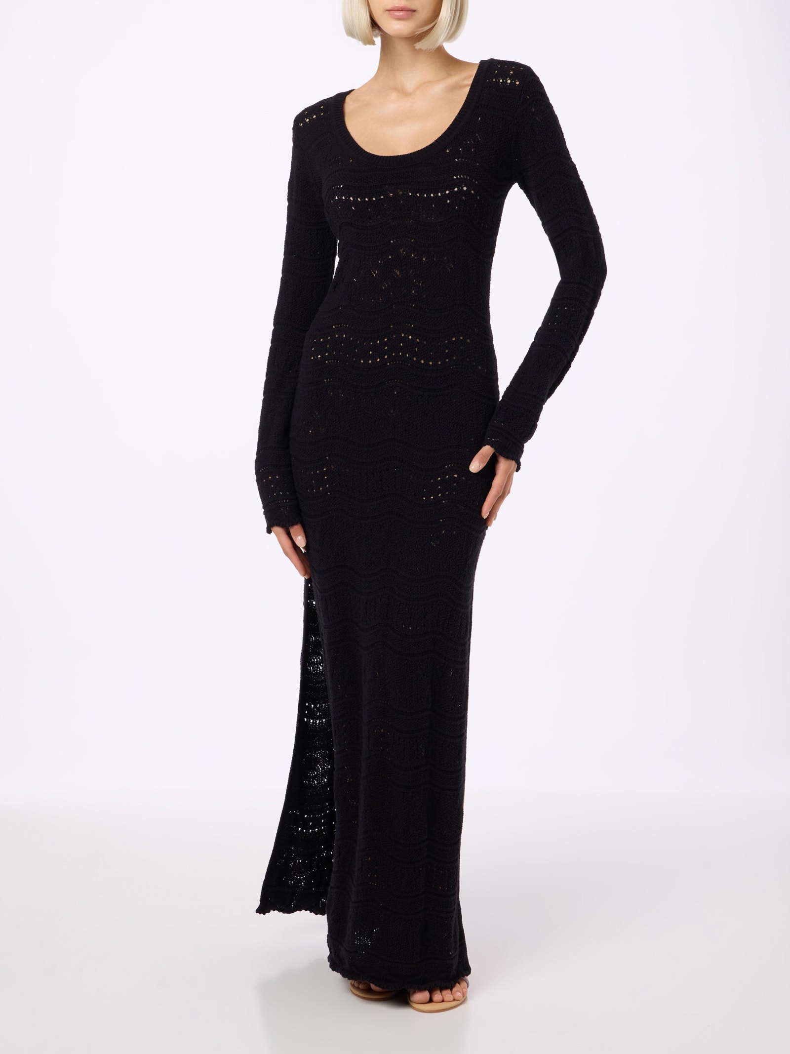 MC2 Saint Barth Black Woman Cotton Knit Midi Dress