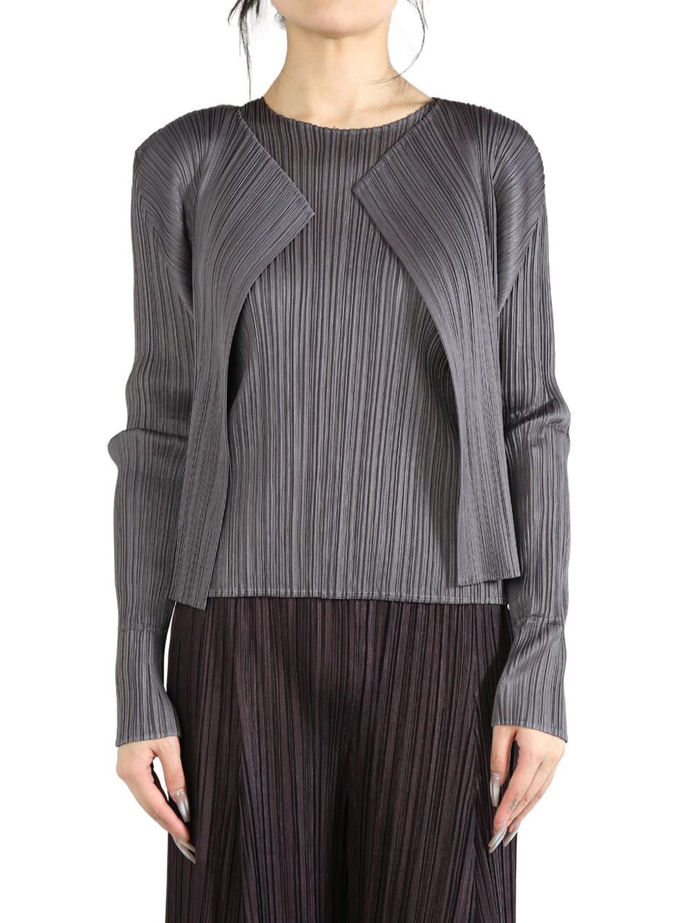 Pleats Please Issey Miyake pleated cardigan - 灰色