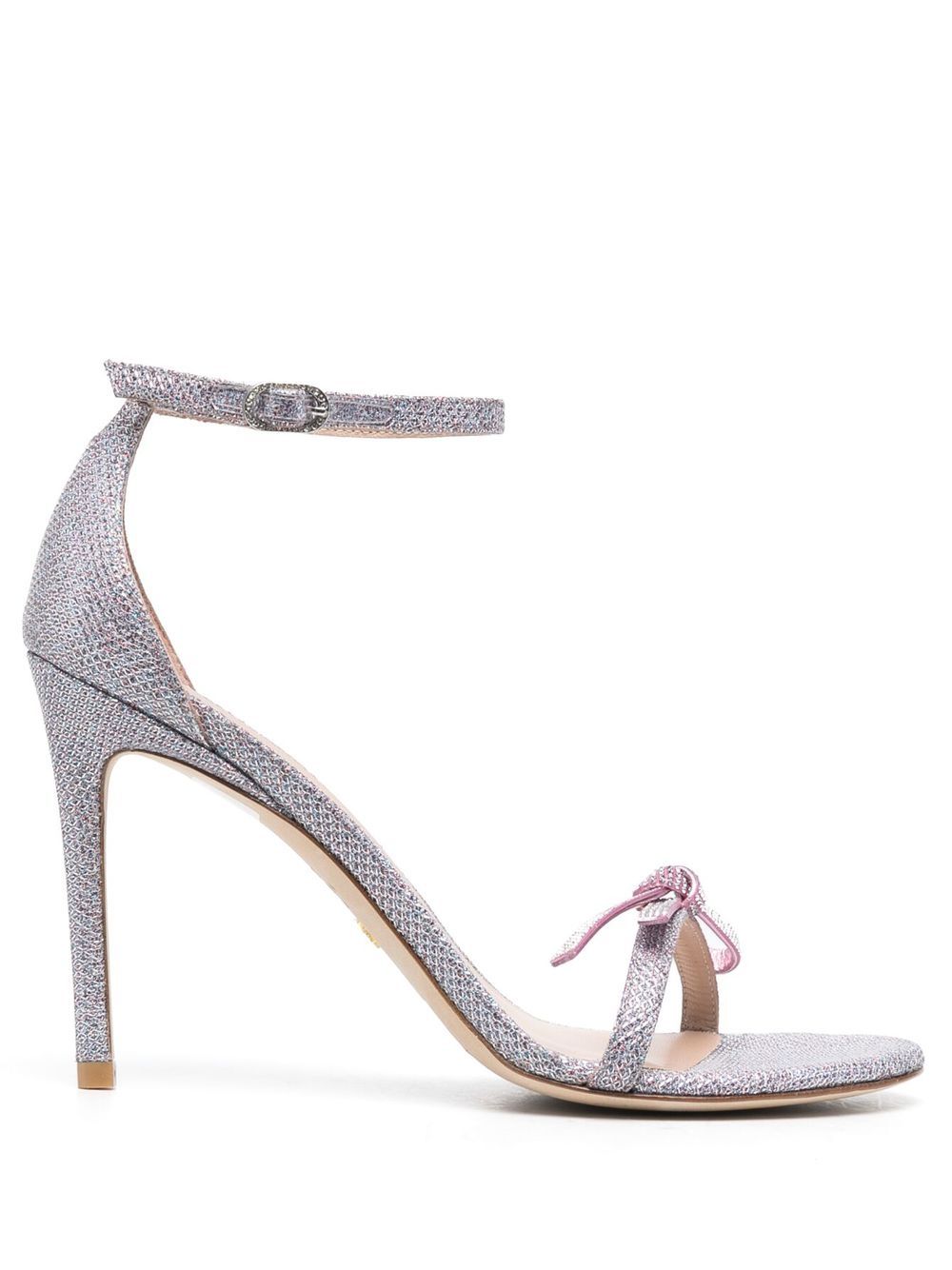 Stuart Weitzman 蝴蝶结细节金属感凉鞋 - 银色