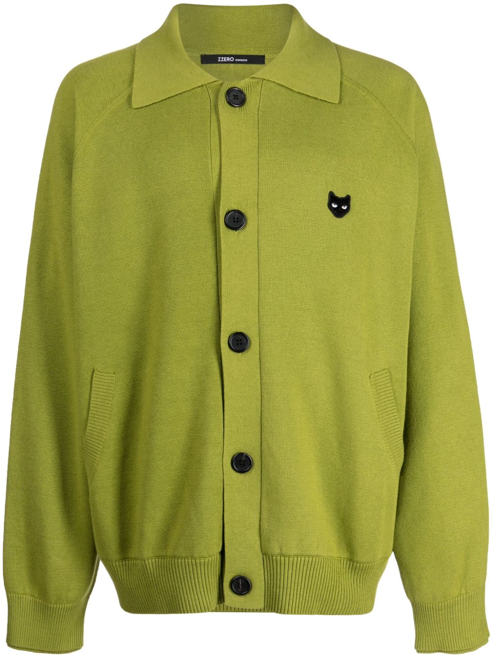 ZZERO BY SONGZIO Collared Panther logo-patch cardigan - 绿色