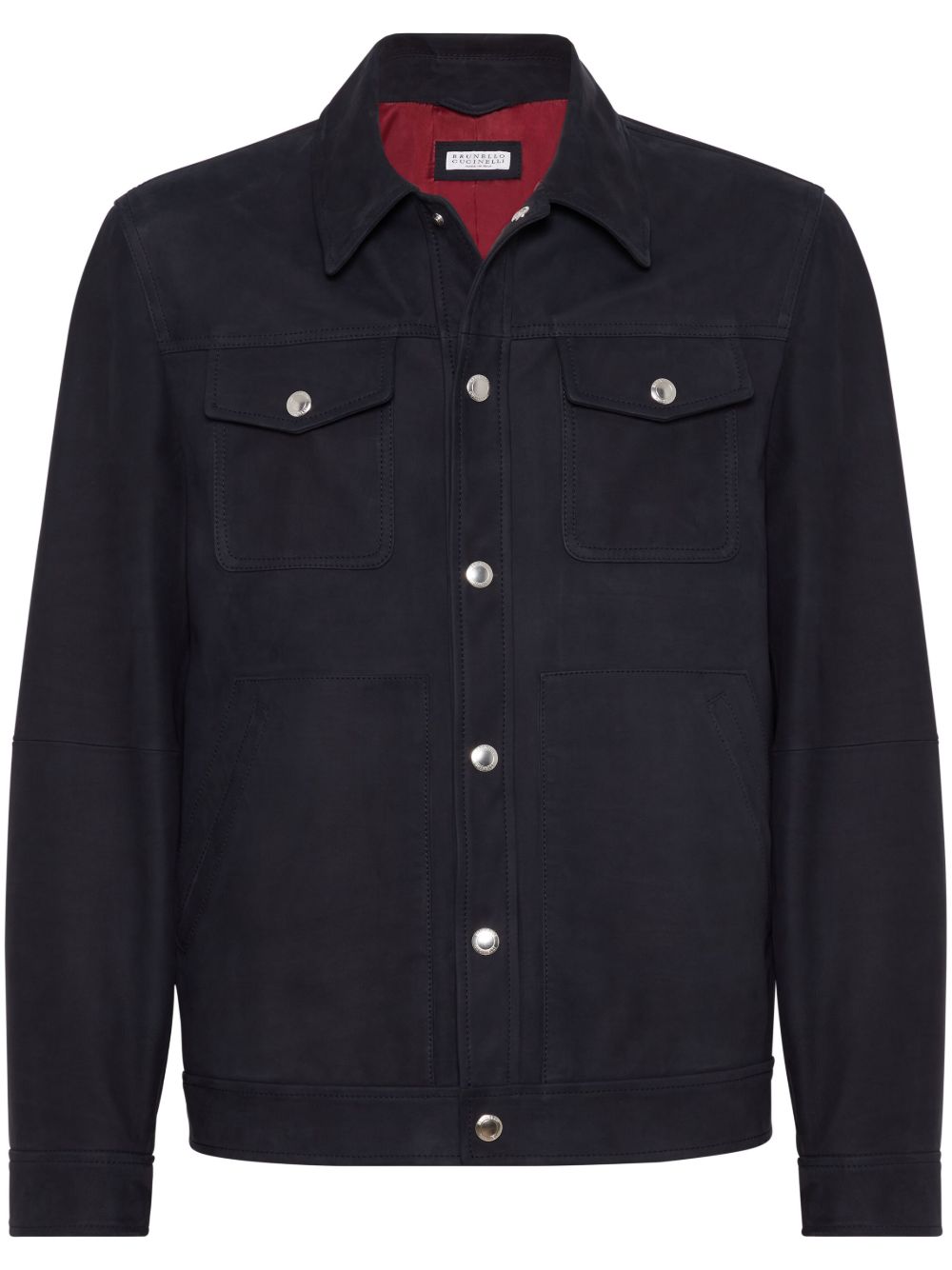 Brunello Cucinelli 纯色衬衫式皮夹克 - 蓝色