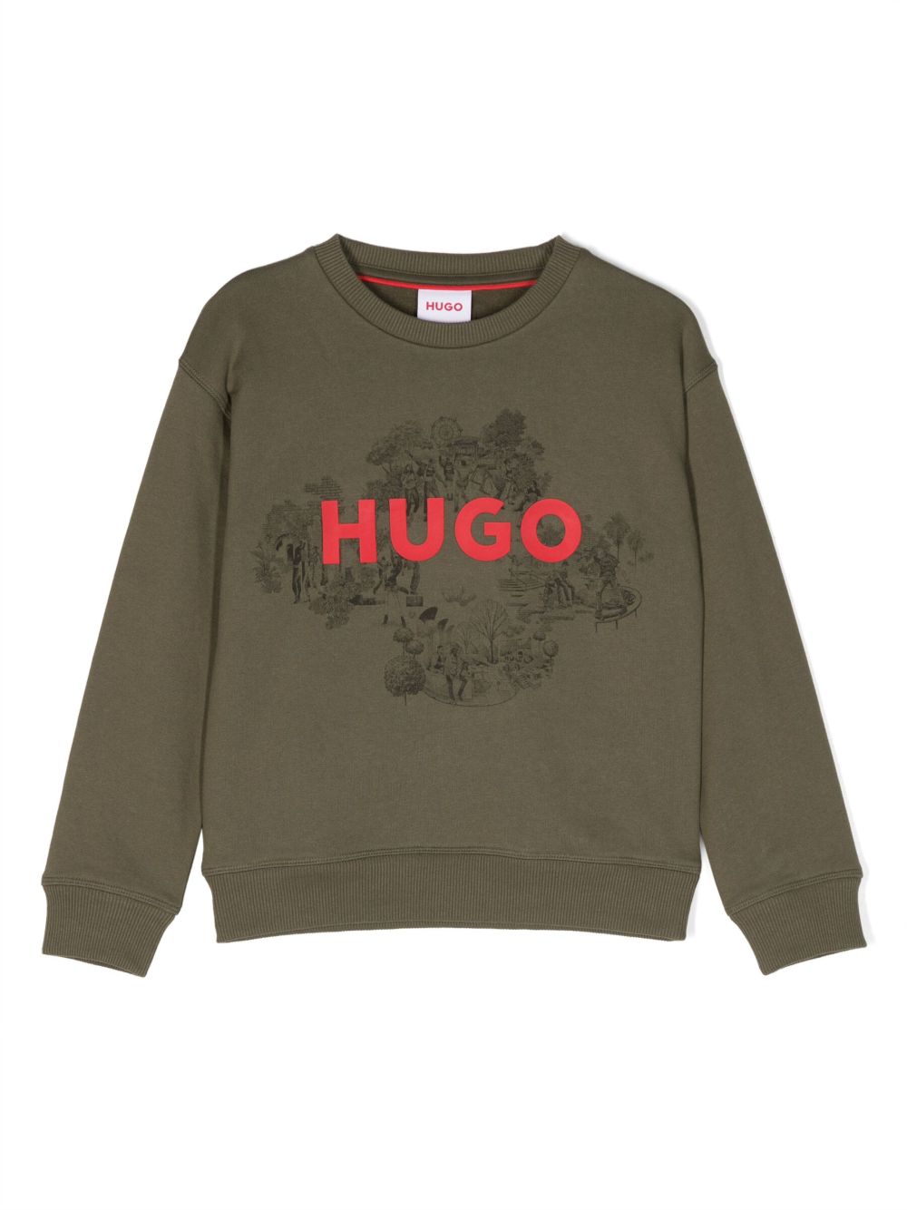 HUGO KIDS logo印花圆领卫衣 - 绿色