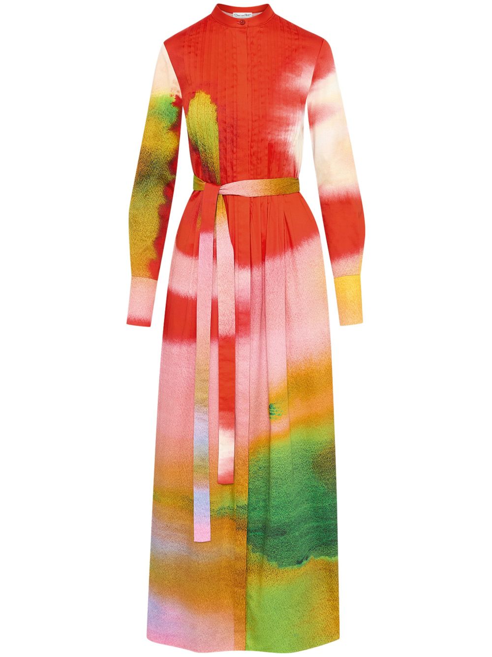 Oscar de la Renta Abstract Watercolor 长罩衫裙 - 红色