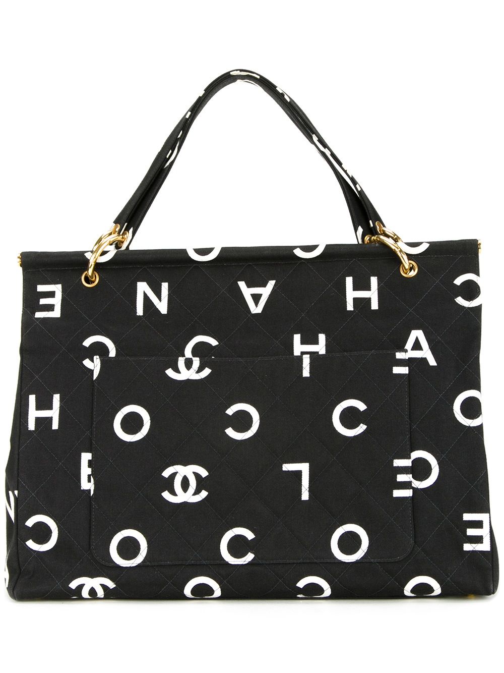 CHANEL Pre-Owned 古着标志印花手提包 - 黑色