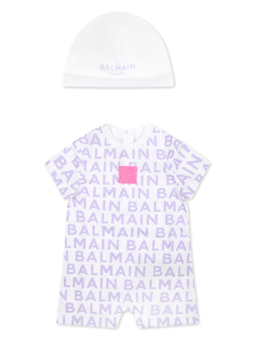 Balmain Kids logo印花棉连体短裤套装 - 白色
