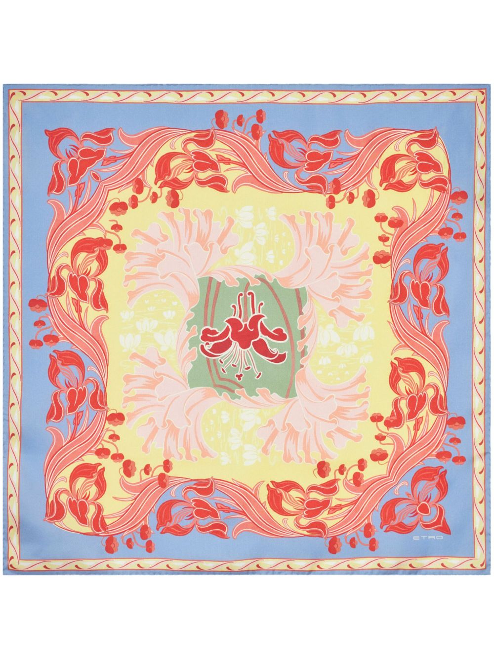ETRO Summer 图案印花真丝围巾 - 蓝色