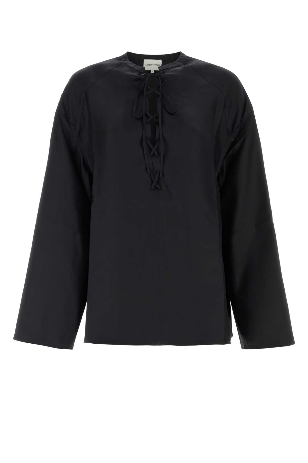 Loulou Studio Black Silk Zamia Blouse