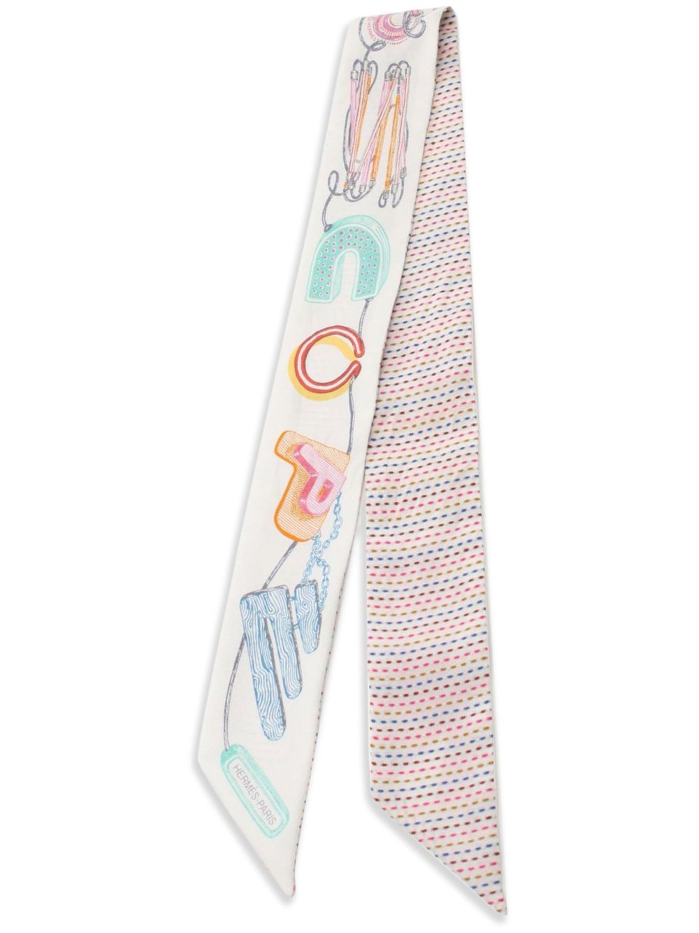 Hermès Pre-Owned 2010s Twilly Chevaloscope Pointille scarf - 白色