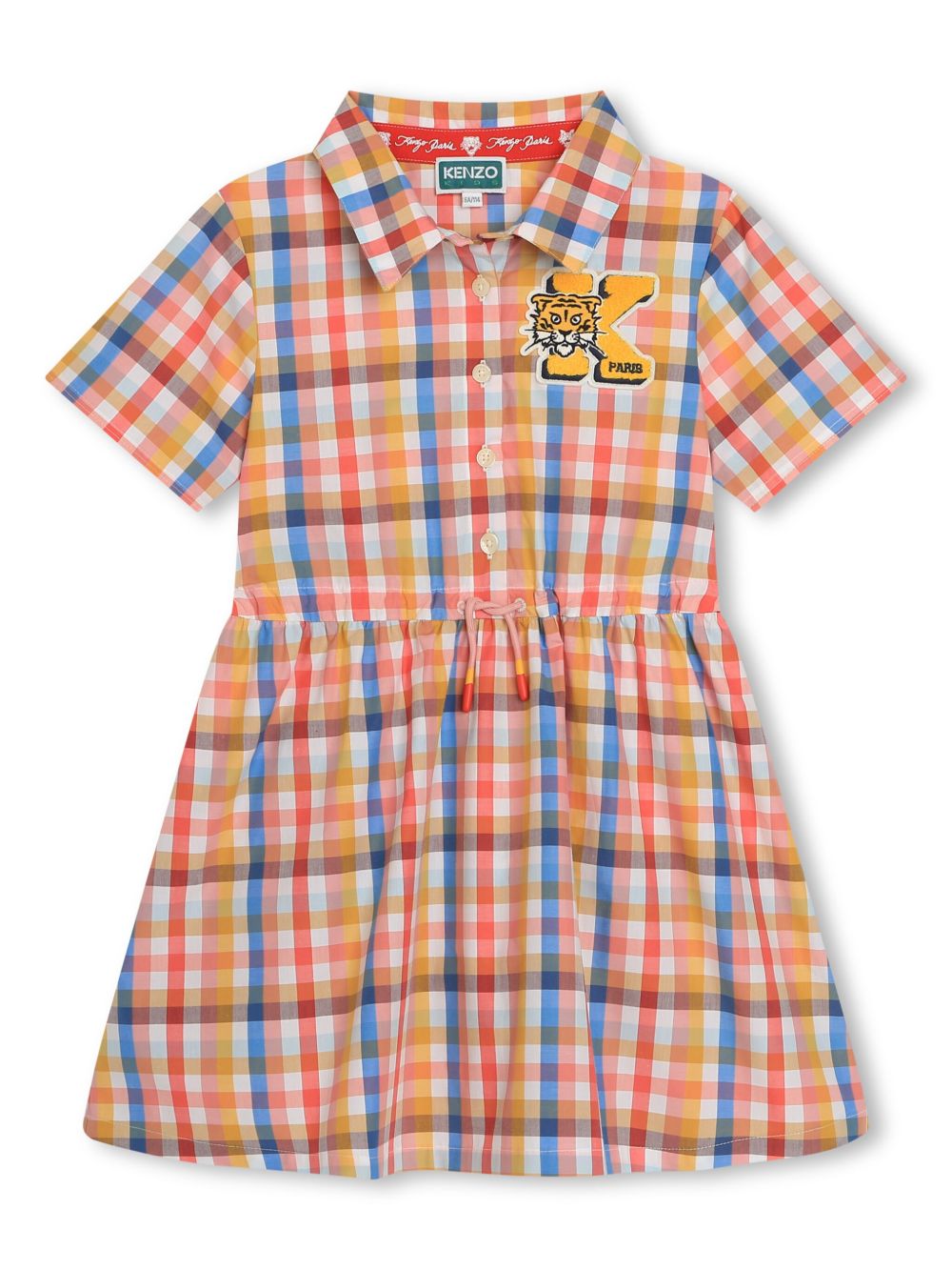 Kenzo Kids 方格棉衬衫裙 - 橘色