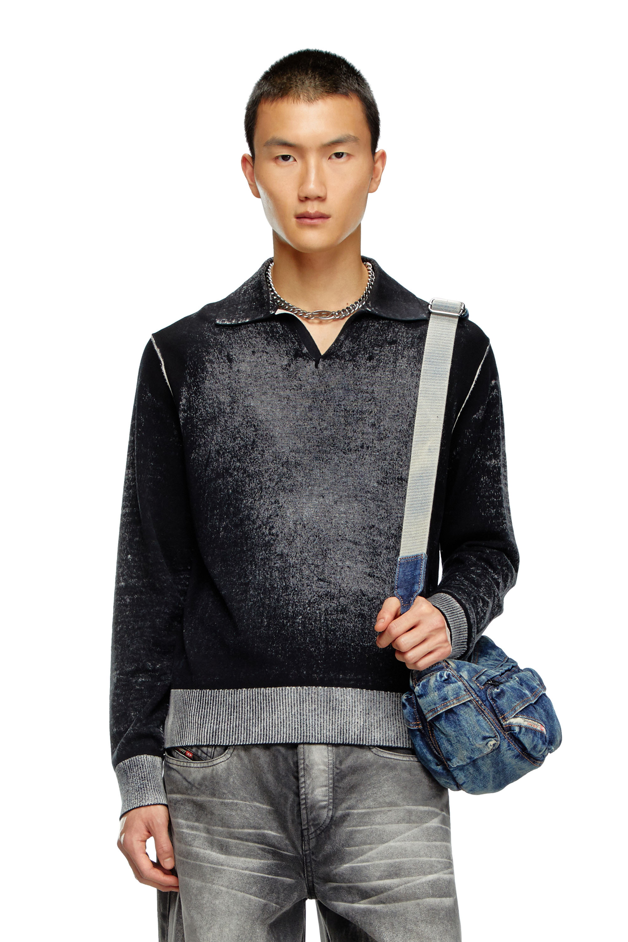 Diesel - Reverse-print polo jumper - Knitwear - Man - Black