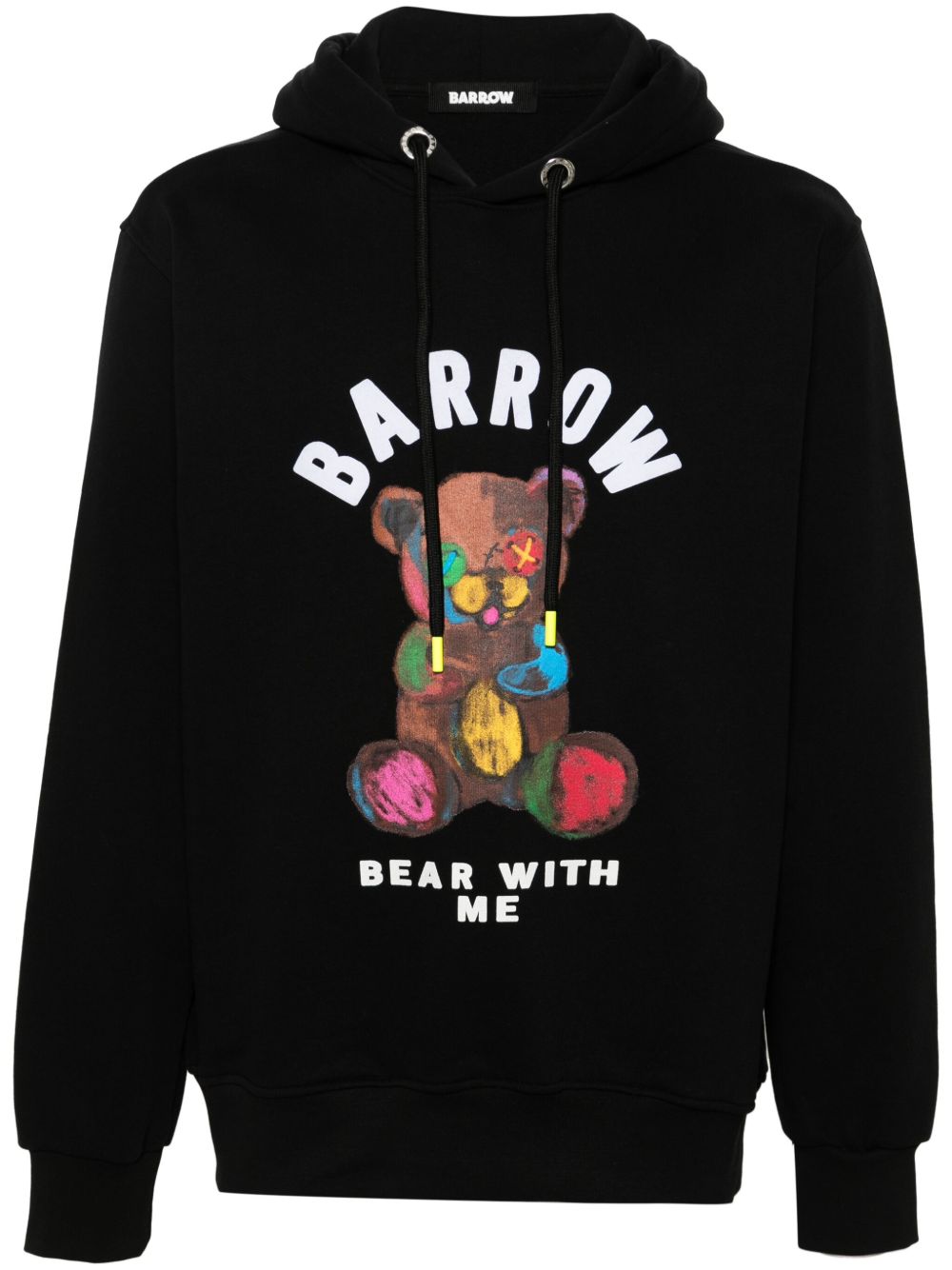 BARROW 植绒logo小熊印花连帽衫 - 黑色