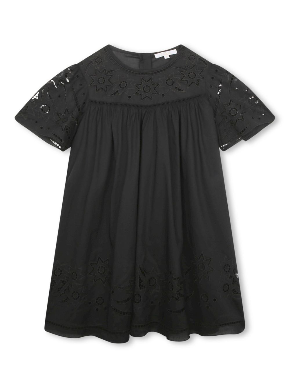 Chloé Kids 刺绣设计棉连衣裙 - 黑色