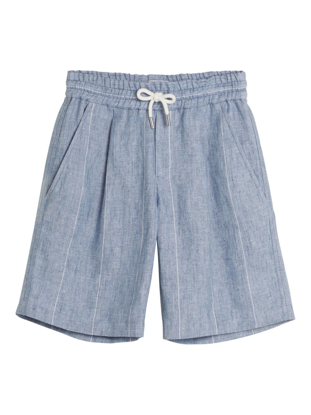Brunello Cucinelli Kids 条纹亚麻短裤 - 蓝色