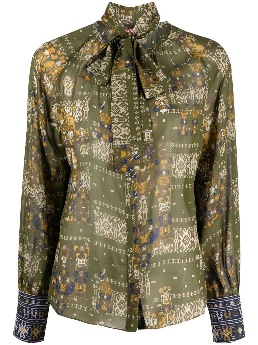 'S Max Mara 系带领抽象印花衬衫 - 绿色