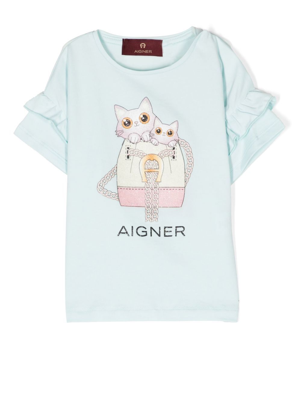 Aigner Kids 小猫印花T恤 - 蓝色