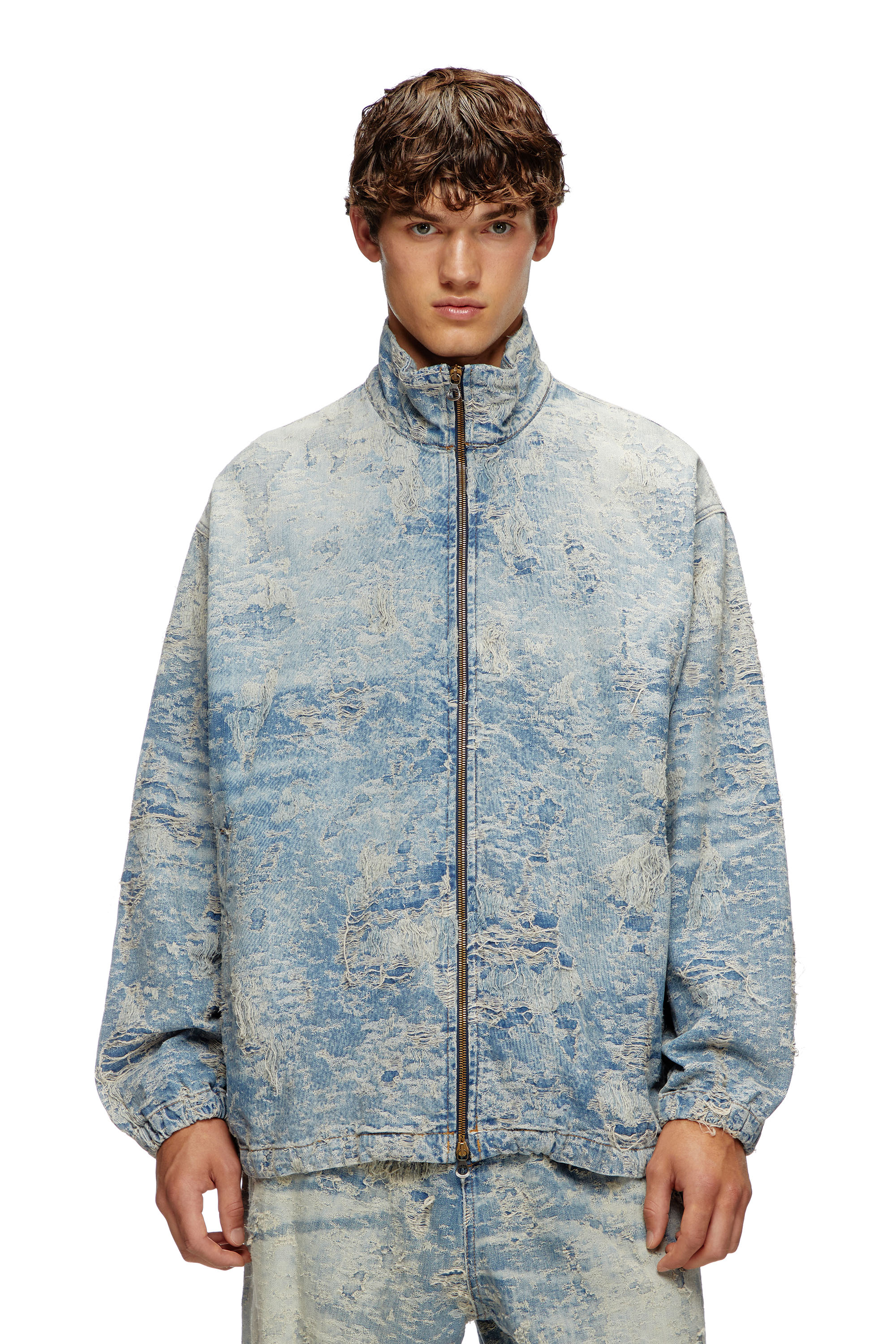 Diesel - Zip jacket in dirty jacquard denim - Denim Jackets - Unisex - Blue