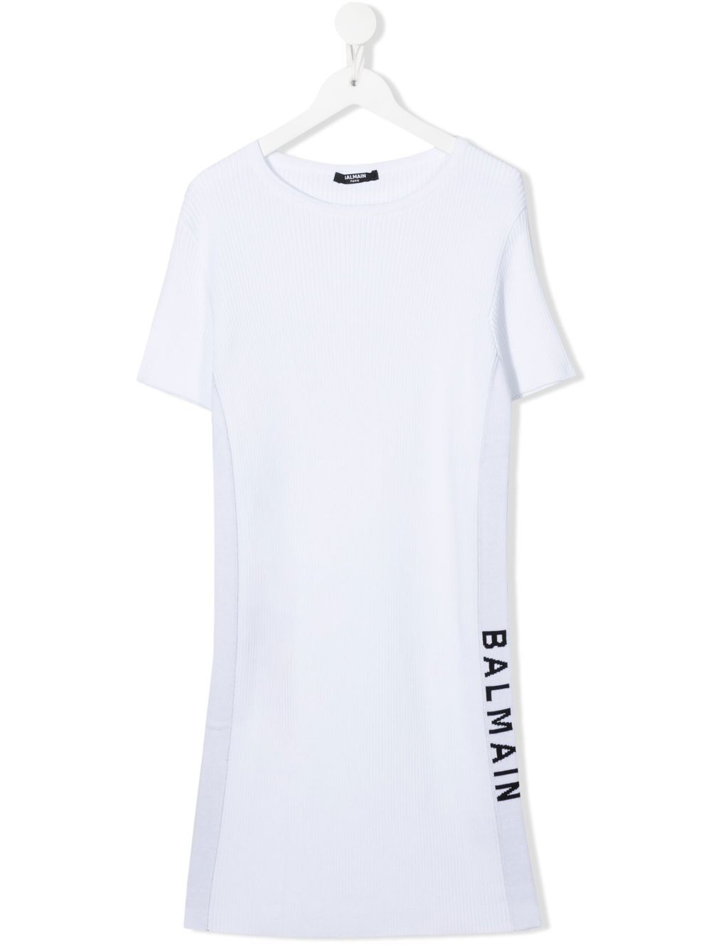 Balmain Kids logo织带T恤式连衣裙 - 白色
