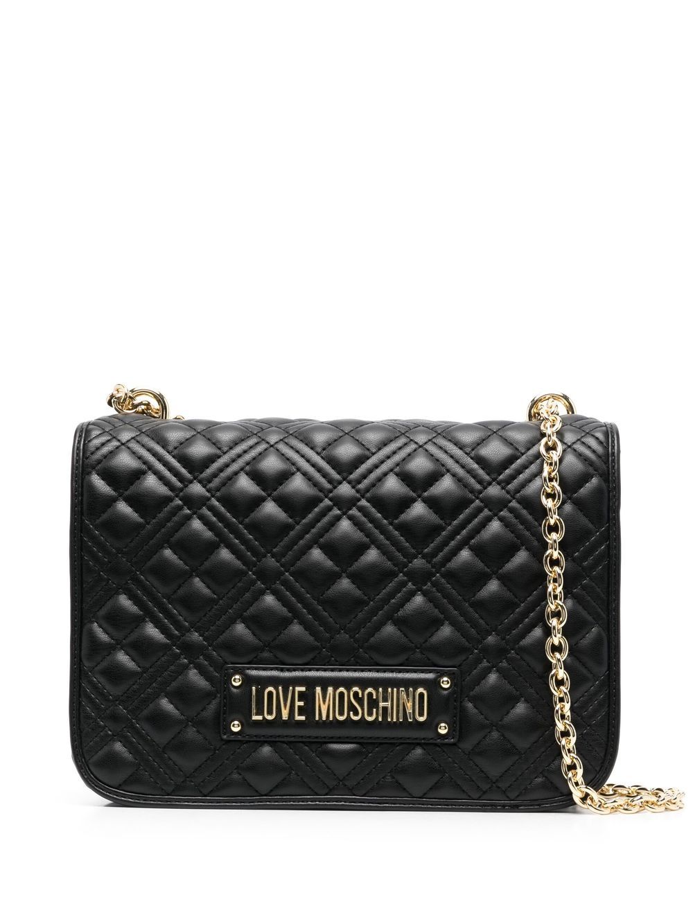 Love Moschino logo标牌绗缝单肩包 - 黑色