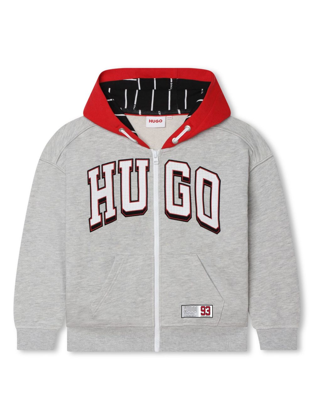 HUGO KIDS logo贴花拉链连帽衫 - 灰色