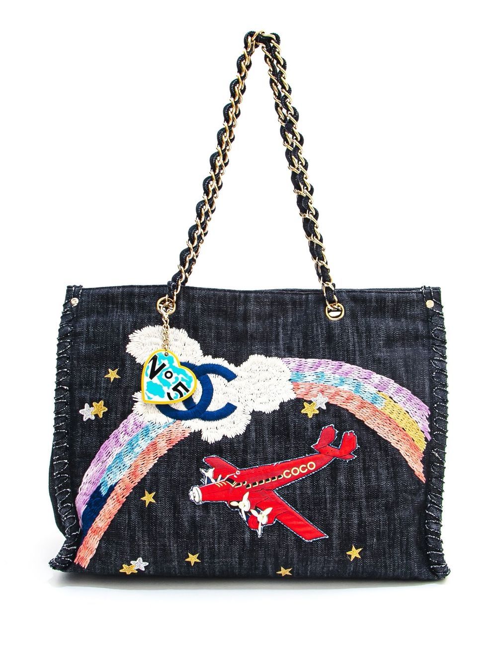 CHANEL Pre-Owned Airplane 牛仔搭链手提包（2006年典藏款） - 蓝色