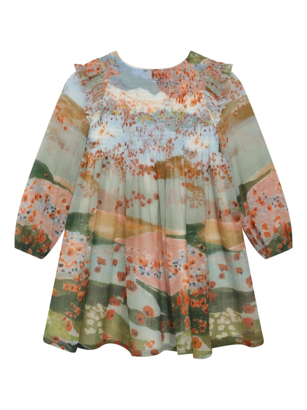 Chloé Kids 图案印花荷叶边细节连衣裙 - 彩色